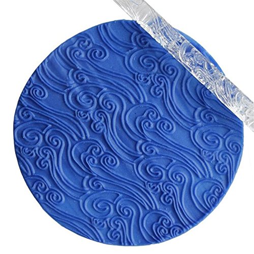 Sea Wave Acryl Rollstab Prägerolle, für Zucker Craft Fondant Kuchen Dekoration Tools, Antihaft-Prägung Rolling Pin, der Teig Küche Backen Supplies, transparent, 16 x 1 cm - 3