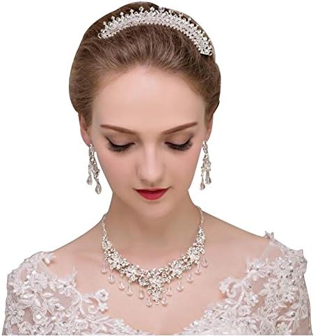 DDUUMY Bride Headdress Three - Piece Pure Handmade Crystal Crown Necklace Earrings Suit Wedding Accessories Wedding Jewelry , 1
