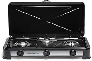 Melchioni Family | Hornillo de Camping 3 Fuegos Negro MINERVA 3, Gas GPL, Tapa Protectora, Parrilla y Quemadores Extraíbles, Estructura de Acero Esmaltado