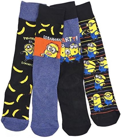 Adults Minions Go Bananas Four Pack Socks Adult Sizes 6-8.5 and 9-12 (Mens 6-8.5 Shoe)