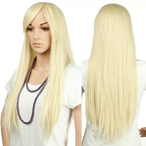 S-noilite Full Head Straight Wig 28" Long Thick Bleach Blonde Hair Wig Kanekalon Heat Resistant Synthetic Fiber Royal Mail Post