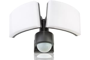 HUBER Reflektor LED z czujnikiem ruchu 360° 2 x 20 W, 4400 lm – 3 czujniki, soczewki matrycowe i ograniczenie obszaru, montaż ścienny i narożny, IP65, antracyt