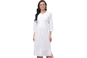 Ada Damen Baumwolle Kurta Kurti Ethnisch Indisch Handbestickt Chikankari Tunika Kleid A332395 Weiß