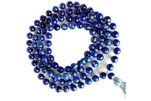 JAIPUR GEMS MART Natural AAA Lapis Lazuli 108 Mala Necklace| Lapis Lazuli Mala|108 Prayer Beaded Mala Necklace| Hand knotted Mala Bracelet | Japa Mala| 8mm Round Beads| Meditation Tassel |Buddhist Mala