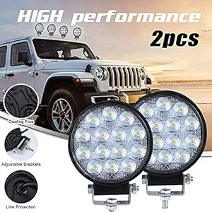Hanumex 14 LED Fog Light Round Pod Waterproof Flood Driving Lamp For Car,Off Road Truck Pickup,Jeep,SUV,ATV And UTV (42 Watt, White) - SET OF 2 (14 LED Round)
