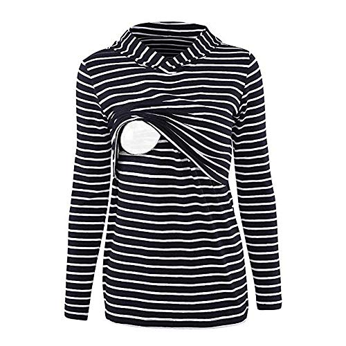Preisvergleich Produktbild Riou Umstandsmode Damen Stillpullover Winter Langarm Baumwolle Kapuzenpullover Zweilagiges Stillen Baby Gestreifte Hoodie Sweatshirt für Schwangerschaft Basic Stillzeit Stilltops