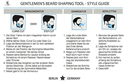 Bartschablone | Rasierhilfe | Bart Styling Tool | Schablone zum rasieren mit Anleitung: Symmetrischer Bart und Kontur oder Bartlinie | Rasur | Vorlage | Werkzeug | Bartkamm - 6