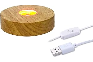 CDIYTOOL Base de lumière LED en bois, plaque de base ronde de lumière LED colorée pour bureau, support d'affichage alimenté par USB pour boule de cristal, bijoux, résine, vase en acrylique (coloré)