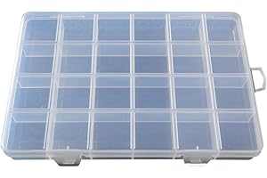 PERLIN Caja para perlas XL grande con 24 compartimentos, 20 cm, caja organizadora de plástico, contenedor, caja de materiales, caja surtida, para joyas, perlas, cosméticos