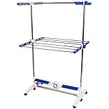 High Street TV NuBreeze Cool Air Clothes Drying Rack with Breeze Bar Technology-Dries 50% Faster-2 Tier Adjustable Levels & 4