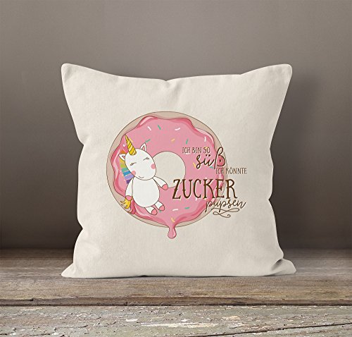 Kissenbezug Einhorn auf Donut Ich bin so süß ich könnte Zucker pupsen 40×40 Baumwolle MoonWorks® natur Pullover - 2