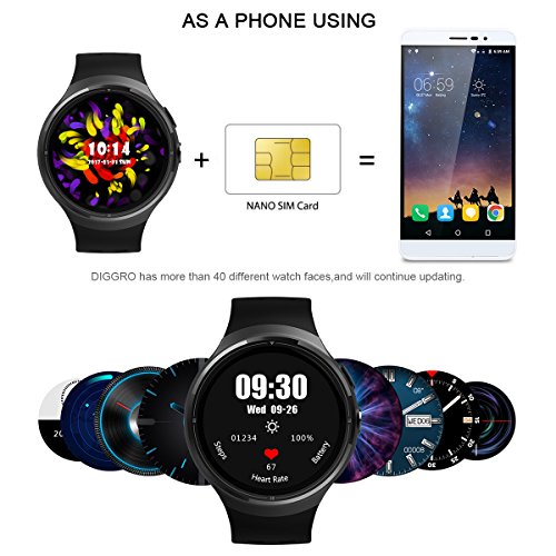 Diggro DI06 sia lo Smartwatch sia lo Smartphone, Supporto NANO SIM Card , Android 5.1 Quad Core RAM/ROM 1GB+16GB, Supporto WIFI e Rete 3G, 2.0MP 720p HD Camera, GPS , Cardio Frequenzimetro, Pedometro, Distanza, Calorie, Monitor Sonno, Anti-Perso, Notifiche APP, WhatsApp, Facebook, Twitter, Instangram, Musica Player, Impermeabile