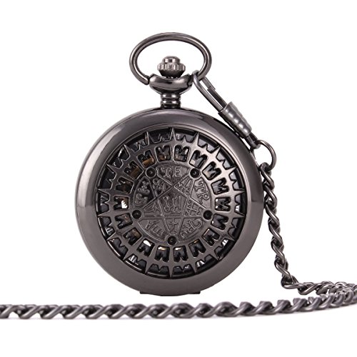 UNIQUEBELLA Herren Damen Taschenuhr Handaufzug mechanische Taschenuhr Skelett Uhr Schwarz F183#1