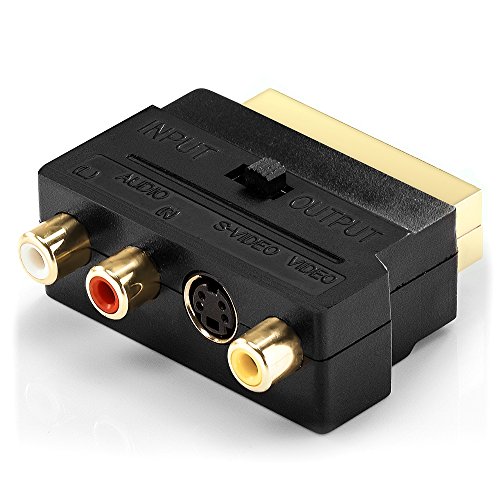 deleyCON Scart auf 3x Cinch Buchsen IN/OUT Umschalter + S-VIDEO / S-VHS AV Audio, Video Adapter [ vergoldete Kontakte ] - 4