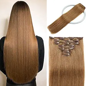 Majik 7pcs Human Hair Extension For Women And Girls, 120 Gram (20 Inch, Light Brown)
