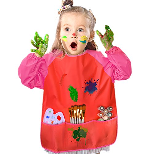 Kuuqa 2 Stücke Wasserdicht Kinder Malschürze Kunstkittel Kinderschürze (Farben und Pinsel Nicht Enthalten) - 4
