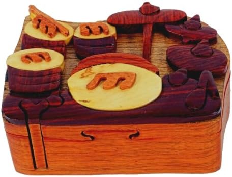 Handmade Wooden Intarsia TRICK SECRET Drum set Puzzle Box (3215)