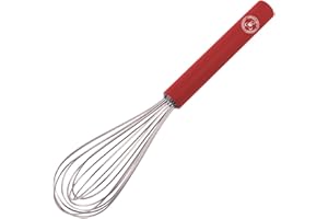 Starchef Stainless Steel Whisk Egg Beater Silicone Anti-Slip Handle Soft Grip（10.5Inch/Red）