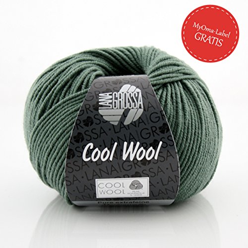 Cool Wool Lana Grossa * Cool Wool Fb 2021 * 1 Knäuel Wolle grün - Nadelstärke 3-3,5 mm - Lauflänge 50g/160m - mit GRATIS MyOma-Label - Merinowolle stricken und häkeln – verschiedene Farben