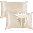 Veaken Silk Pillowcase for Hair and Skin, 100% Mulberry Silk Pillowcase 25 Momme 600 Thread Count, Both Side Pure Silk with Hidden Zipper, Standard Size, 20''x26'', Beige