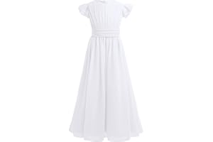 Agoky Enfants Filles Robes Mariage à Manches Volants Flottantes Robe Longue Demoiselle d'honneur Bal de Promo Fête Fille de Fleur Robe Plage Mousseline de Soie 4-14 Ans