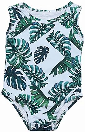 Zerototens Girls Swimwear,Children Sleeveless One Piece Bathing Bikini Outfits Bathing Suit Green Leaves Print Round Collar Swimsuit Beachwear Outfit Clothes for 0-4 Years Old Kids
