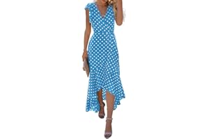 GRECERELLE Womens Summer Maxi Dress Boho Floral Cocktail Midi Polka Dot Wrap Dresses V Neck Casual Party Bohemian Flowy Long Dress for Ladies