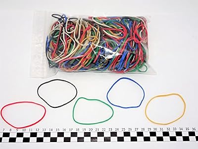 Progom - 200 Elastiques caoutchouc - 80(Ø50) mm x 1.7mm - Multicolore (blond,rouge,vert,bleu,blanc,noir)