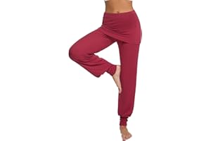 Terecey Pantalon Sarouel Femmes Taille Haute Pantalon de Yoga Femme Pantalons de Sport pour Pilate Hippie Yoga Danser avec Jupe Court