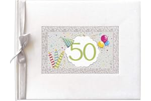 A ARGUVAL EDITORIAL Libro de Firmas 50 Cumpleaños – Tapa Dura con Marco Festivo y Lazo | Papel Natural 160g | 64 Páginas para Mensajes, Recuerdos y Huellas | Regalo Emotivo para Fiesta | Arguval