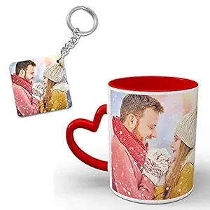 GIFT BOX Ceramic Personalized Red Heart Handle Photo Mug (RED)