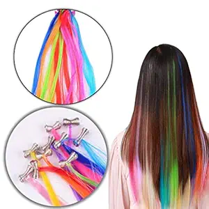 Majik Set Of 10 Pcs Colored Hair Extension For Women And Girls Party Wear Multi-Color Hair Highlighter 20 Grams Pack Of 1