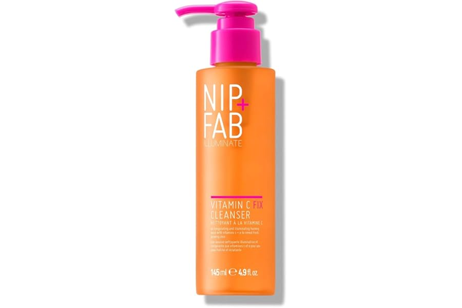 Nip + Fab Vitamin C Fix Cleanser – Brightening Face Wash with Vitamin C, Panthenol (Vitamin B5) and Vitamin E for Radiant, Hydrated & Glowing Skin, Vegan, 145ml