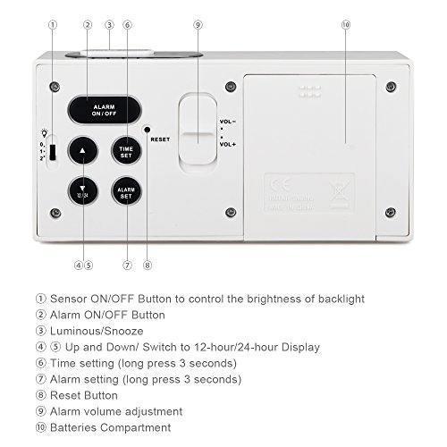 Goldfox® Premium Klavierlack LCD Digital Wecker Uhr mit Datum Temperatur Kalender Snooze Nachtlicht Anzeige - 3