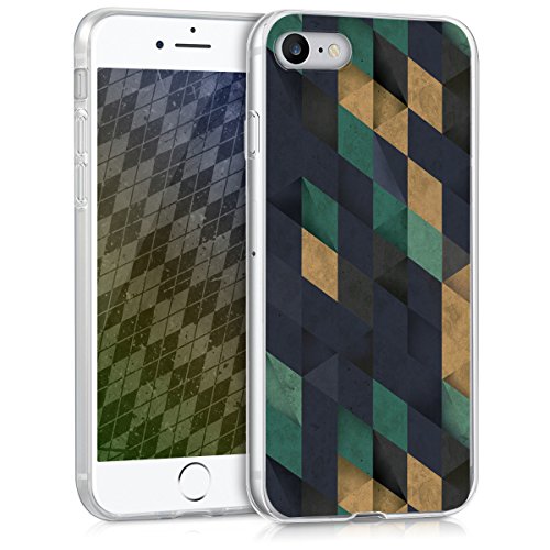 kwmobile Funda para Apple iPhone 7 8 - Carcasa de  TPU  para m  vil con dise  o de Mosaico Triangular en Azul Oscuro petr  leo Beige