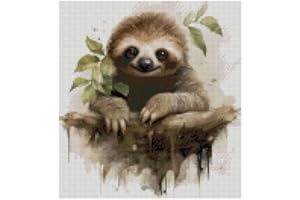 MAX STITCH DESIGN Kit de punto de cruz de perezoso, 14 unidades, 100 % algodón, 120 x 130 puntos, 21 x 23 cm de ancho, diseño de animal en ancho