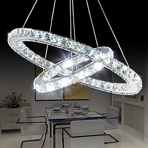 Modern Chrome Chandelier Crystals Diamond Ring LED Lamp Stainless Steel Hanging Light Fixtures Adjustable Cristal LED Lustre,40cm,Cool White Light