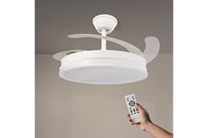 M mimotec - Ventilador de Techo con luz Led White Olga, Mando a Distancia, Motor DC, 6 velocidades, Silencioso, Aspas retráctiles, función verano-invierno, temporizador, CCT