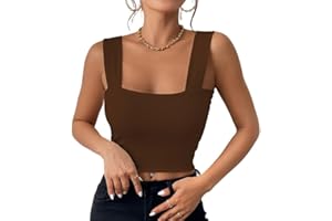 Haibang Canotta Donna Elegante Estive Crop Top Sexy Slim Fit Tank Top Senza Maniche Canottiera Corto Sportiva con Scollo Quadrato Basic Aderente Sottogiacca Moda Maglietta Clubwear Tinta Unita Shirt