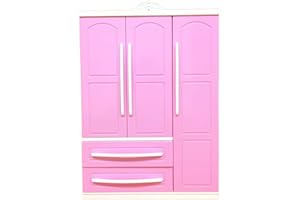 BSTCAR Puppenschrank mit Schublade und Spiegel, Rosa Puppe Moderner Kleiderschrank Kleine Kleideraufbewahrung Puppenmöbel