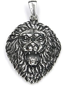 Löwe Kopf Schmuck Anhänger 925 Silber, Länge mit Öse: 4cm Tiermotiv
