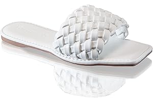 IVACHY Womens Slider Ladies Flat Mules Woven Sandal Slip On Flat Mules Squared Sole Shoes Size UK