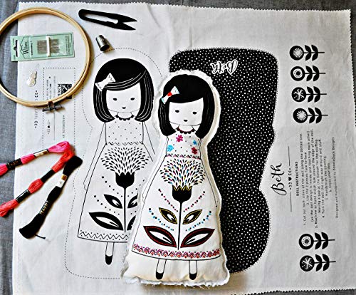 Fabric Doll Cut & Sew Hand Embroidery Starter Kit with Patterns and Instructions, Easy Home Craft Kit for Beginner