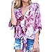Produktbild Bluse Damen Sunnyadrain T Shirt Casual V Neck Bedruckte Spitze Up 3/4 Flare Sleeve Bandage Lose Top Bluse