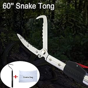 Yomyray 150cm Erweiterbar Snake Tong Reptil Grabber Rassel Stick Rattlesnake Catcher Home/Outdoor Abenteuer Handling Tool (Haken + Tasche) (150CM)