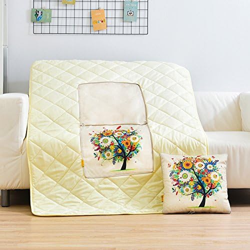 Jikonghome Pillow Quilt Two Car Headrest Office Pillows Car-Three-In-One Small Blanket ,110*150, Sunflower Tree