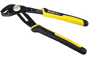 STANLEY 0-84-647 - Pince Multiprise À Verrouillage Gamme FATMAX - Mâchoire Renforcée Par Induction - Bouton Pushlock 17 Positions - Poignée Bi Matière - Finition Black Chrome - Normes Iso/Din 8976.