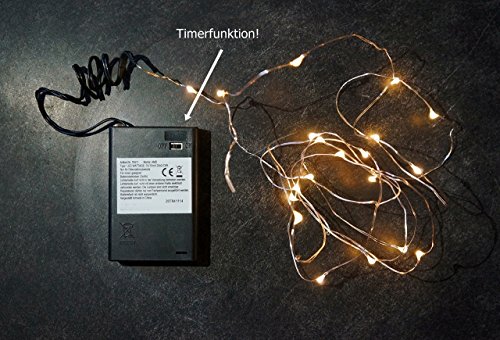 20er LED Micro Lichterkette Draht warmweiss mit Timer Batteriebetrieben - 6