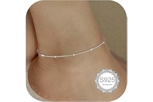 ORAZIO 925 Braccialetto alla Caviglia in Argento Sterling Multistrato Cavigliere per Le Donne Cuore Rotondo Cavigliere A Sfera Catena Regolabile Spiaggia di Estate dei Monili del Piede