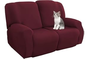 Jaotto Copridivano Relax 2 Posti Reclinabile, Fodere Copripoltrona 1 Posto Relax Universale con Tasche, 6-Pezzi Copridivano Fantasia Lavabile, Coperture per Divano da Massaggio,Vino Rosso